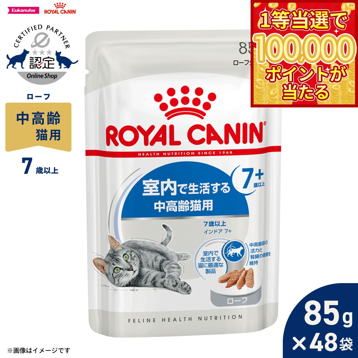 Royal Canin - 【本日ラスト！抽選で1等最大10万ポイントバック】ロイヤルカナン 猫 キャットフード フィーラインヘルスニュートリション ウェット インドア 7＋ ローフ 85g×48袋 正規品 室内で生活する7歳以上の猫専用フード 中高齢猫用