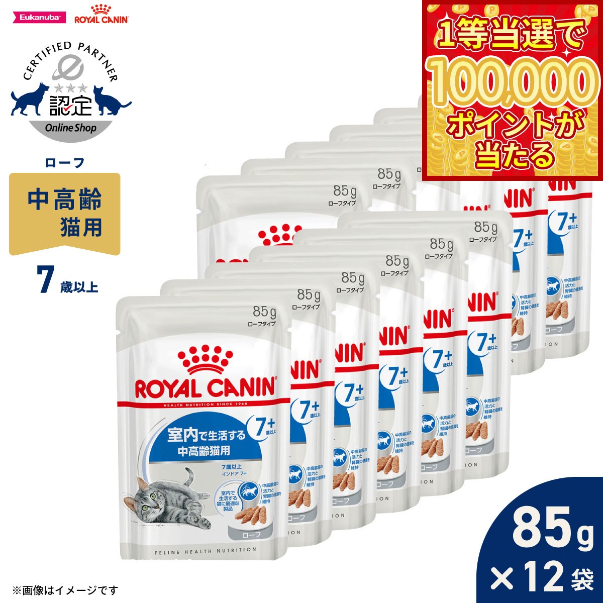Royal Canin - 【本日ラスト！抽選で1等最大10万ポイントバック】ロイヤルカナン 猫 キャットフード フィーラインヘルスニュートリション ウェット インドア 7＋ ローフ 85g×12袋 正規品 室内で生活する7歳以上の猫専用フード 中高齢猫用