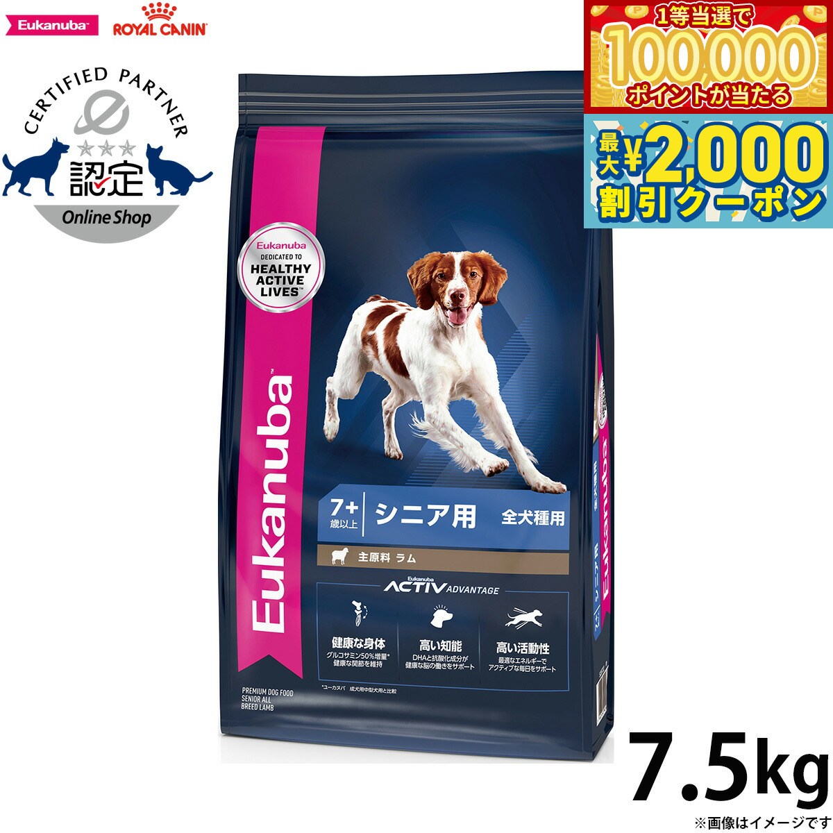 Royal Canin - 【マラソン限定！最大2000円OFFクーポン＆1等最大10万ポイント】ユーカヌバ Eukanuba ドッグフード シニア ラム＆ライス 7.5kg シニア用 全犬種用 7歳以上