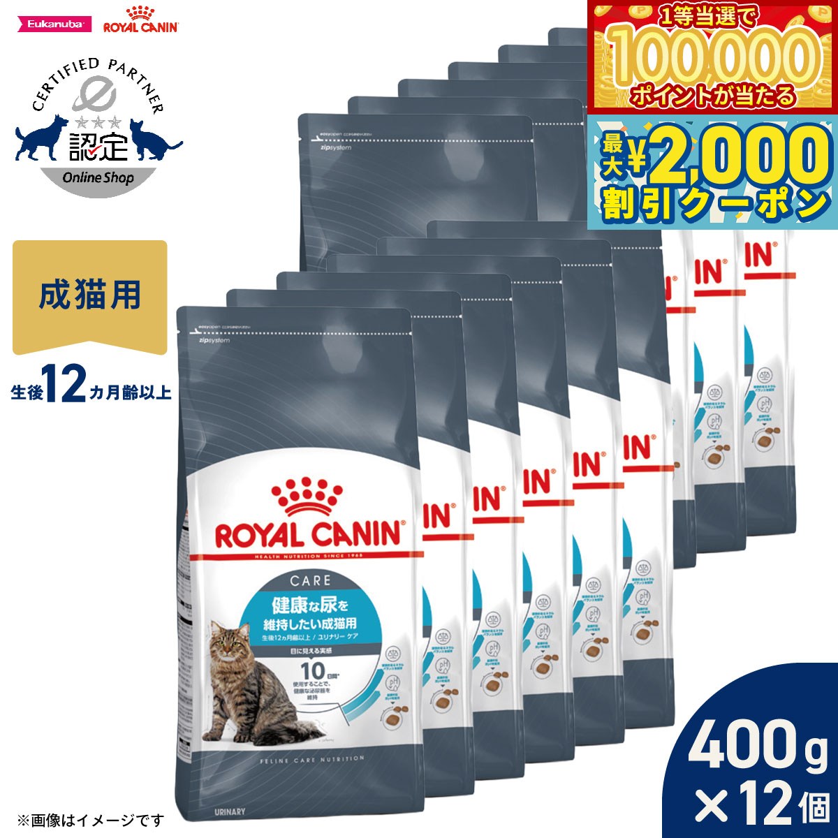 【当店限定Wイベント！最大2000円OFFクーポン＆1等最大10万ポイント】ロイヤルカナン 猫 キャットフード フィーラインケアニュートリション ユリナリーケア 400g×12袋 正規品 健康な尿を維持したい猫専用フード 成猫用