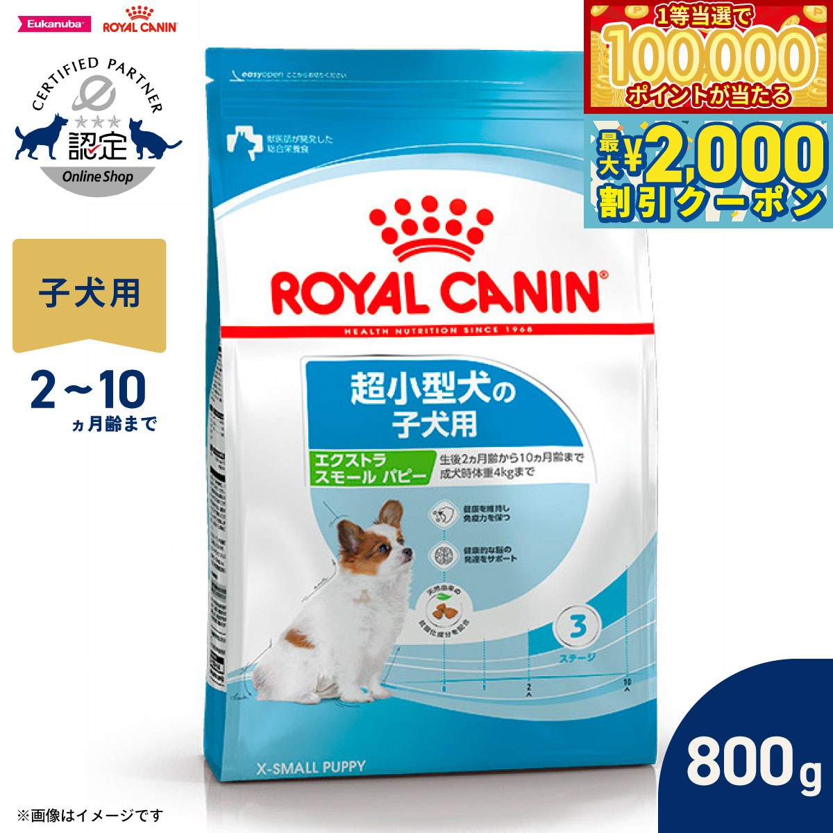 Royal Canin - 【マラソン限定！最大2000円OFFクーポン＆1等最大10万ポイント】ロイヤルカナン 犬 ドッグフード サイズヘルスニュートリション エクストラ スモール パピー 800g 正規品 超小型犬専用フード 子犬用