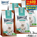 【店内ポイント最大40倍!本日限定!】ハッピーキャット HAPPY CAT キャットフード ケア スキン&コート(皮膚被毛ケア) 1.3kg×4個セット 無添加