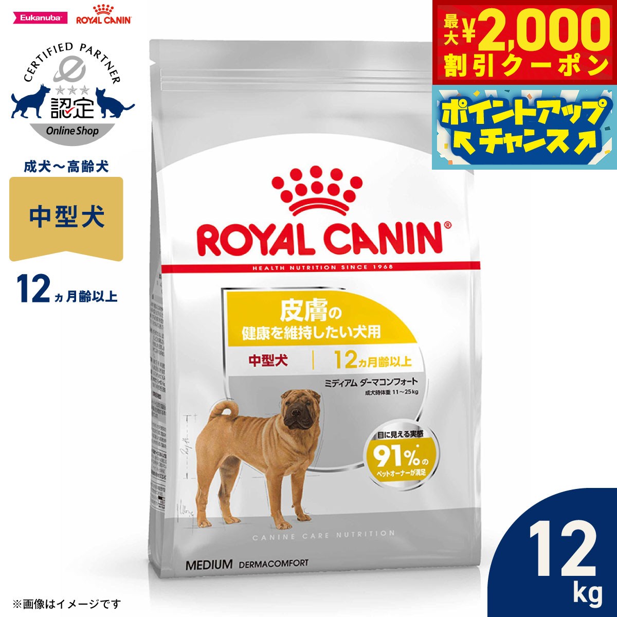 Premium - 【最大2000円OFFクーポン！＆店内ポイント最大50倍！本日限定！】ロイヤルカナン 犬 ドッグフード ケーナインケアニュートリション ミディアムダーマコンフォート 12kg 正規品 皮膚の健康を維持したい犬用 中型犬専用 成犬〜高齢犬用