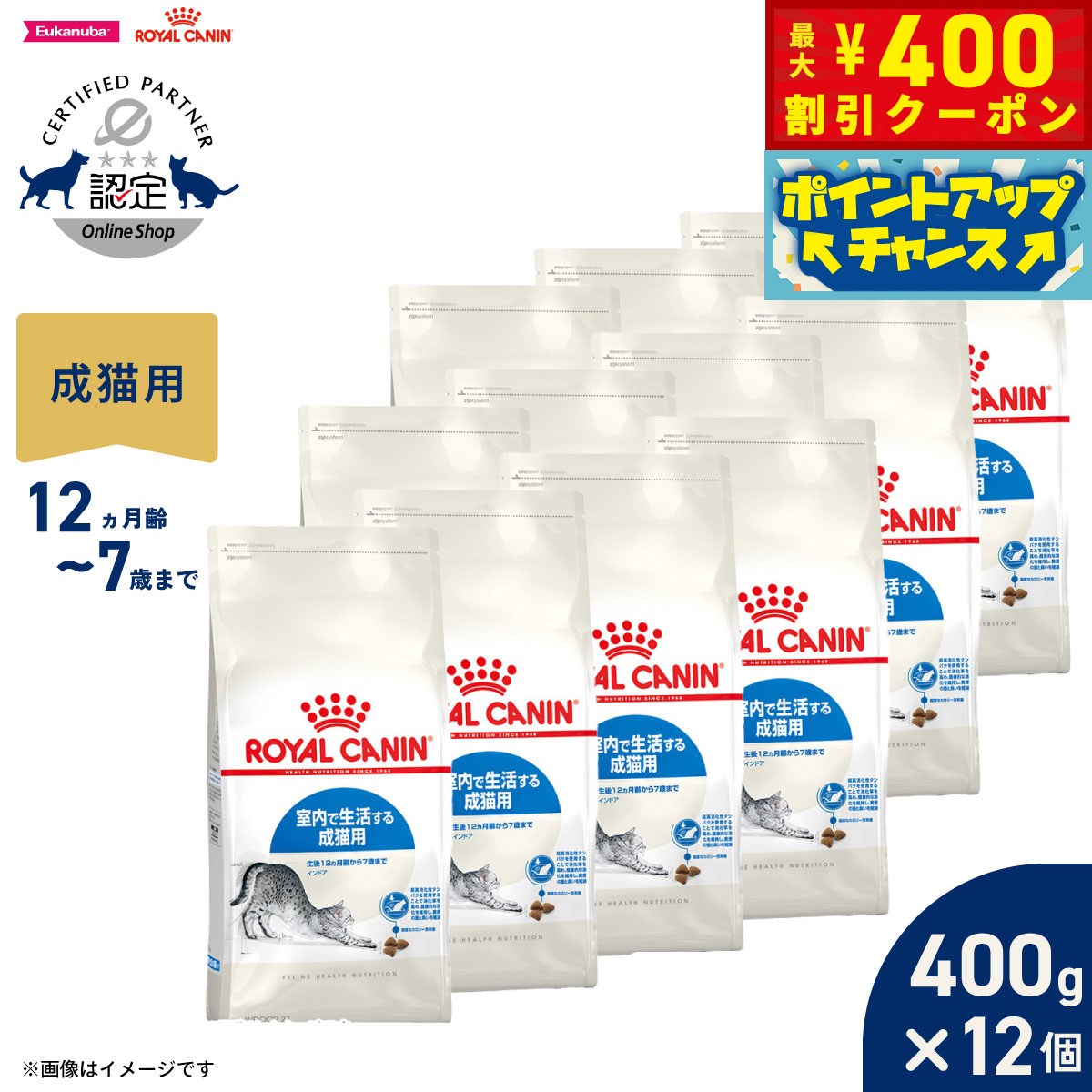 【400円OFFクーポン！＆店内ポイント最大42倍！6月1日！】ロイヤルカナン 猫 キャットフード フィーラインヘルスニュートリション インドア 400g×12袋 正規品 室内で生活する猫専用フード 成猫用