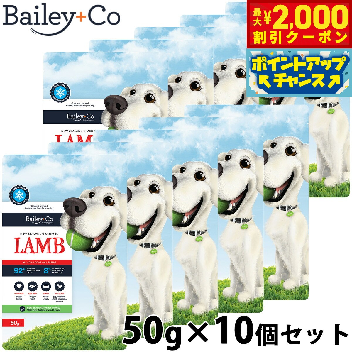 Rakuten - 【最大2000円OFFクーポン！＆店内ポイント最大56倍！本日限定！】ベイリーコー Bailey＋Co ドッグフード フリーズドライ コンプリート ラム 50g×10個セット 無添加 総合栄養食 ローフード