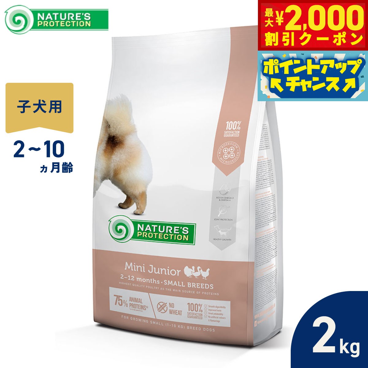 Rakuten - 【最大2000円OFFクーポン！＆店内ポイント最大56倍！本日限定！】ネイチャーズプロテクション ドッグフード ミニジュニア 2kg（子犬 無添加 グルテンフリー マイクロゼオゲン ゼオライト）