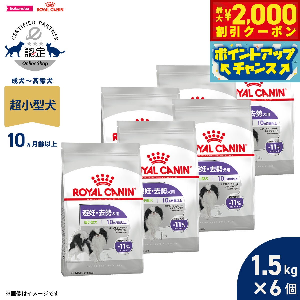 Rakuten - 【最大2000円OFFクーポン！＆店内ポイント最大54倍！本日限定！】ロイヤルカナン 犬 ドッグフード ケーナインケアニュートリション エクストラ スモール ステアライズド 1.5kg×6個 正規品 避妊 去勢犬用 超小型犬専用 成犬〜高齢犬用
