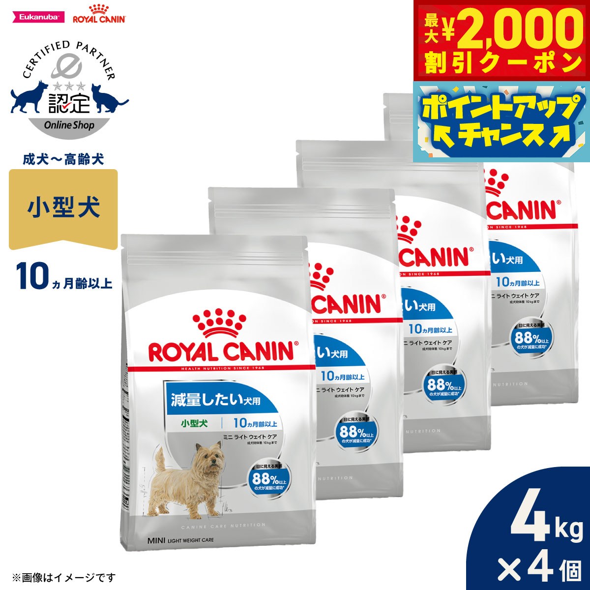 Rakuten - 【最大2000円OFFクーポン！＆店内ポイント最大54倍！本日限定！】ロイヤルカナン 犬 ドッグフード ケーナインケアニュートリション ミニ ライト ウェイト ケア 4kg×4個 正規品 減量したい犬用 小型犬専用 成犬〜高齢犬用
