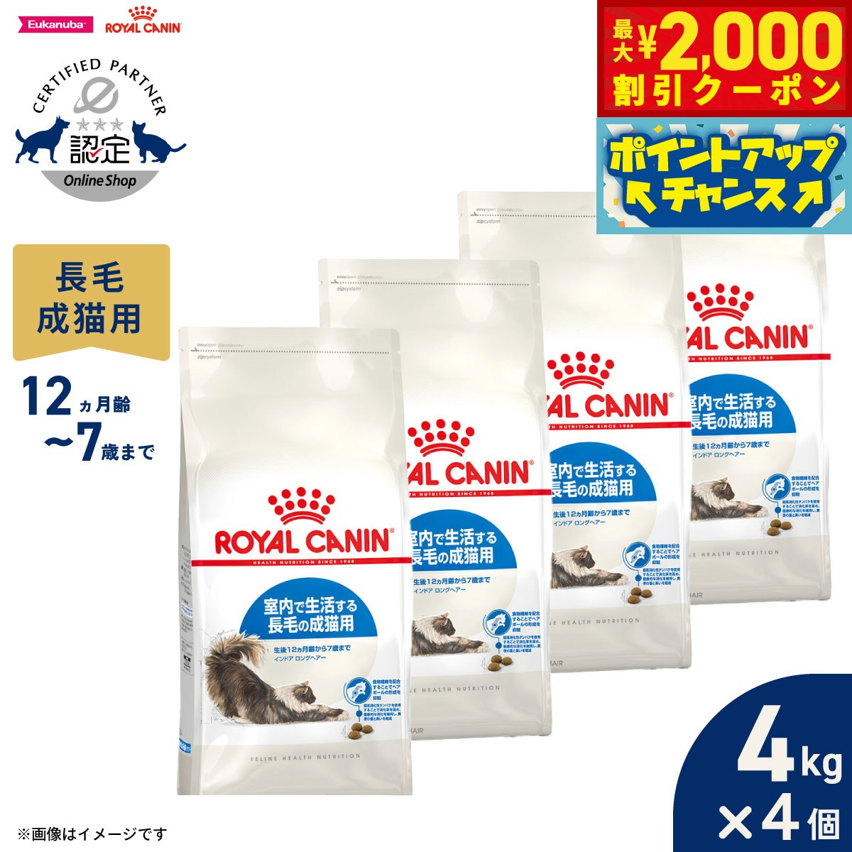 【最大2000円OFFクーポン！＆店内ポイント最大52倍！本日限定！】ロイヤルカナン 猫 キャットフード フィーラインヘルスニュートリション インドア ロングヘアー 4kg×4個 正規品 室内で生活する長毛の猫専用フード 成猫用