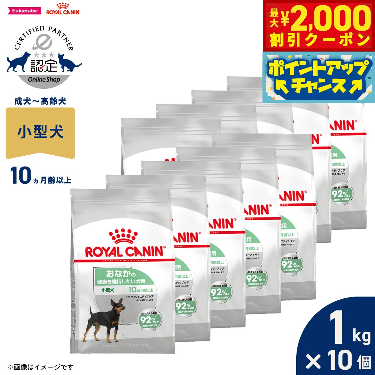 乐天商城 - 【最大2000円OFFクーポン！＆店内ポイント最大52倍！本日限定！】ロイヤルカナン 犬 ドッグフード ケーナインケアニュートリション ミニ ダイジェスティブ ケア 1kg×10個 正規品 おなかの健康を維持したい犬用 小型犬専用 成犬〜高齢犬用