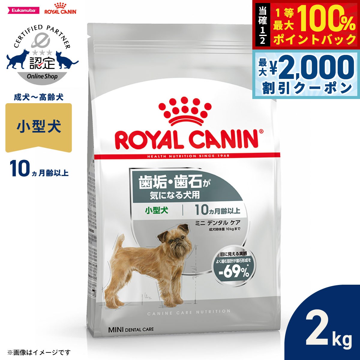 【7/5限定！2000円OFFクーポン＆抽選で1万ポイントバック】ロイヤルカナン 犬 ドッグフード ケーナインケアニュートリション ミニ デンタルケア 2kg 正規品 歯垢・歯石が気になる犬用 小型犬専用 成犬〜高齢犬用