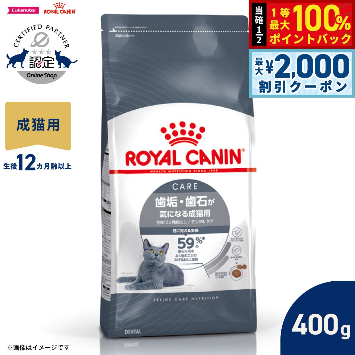 【7/5限定！2000円OFFクーポン＆抽選で1万ポイントバック】ロイヤルカナン 猫 キャットフード フィーラインケアニュートリション デンタルケア 400g 正規品 歯垢・歯石が気になる猫専用フード 成猫用