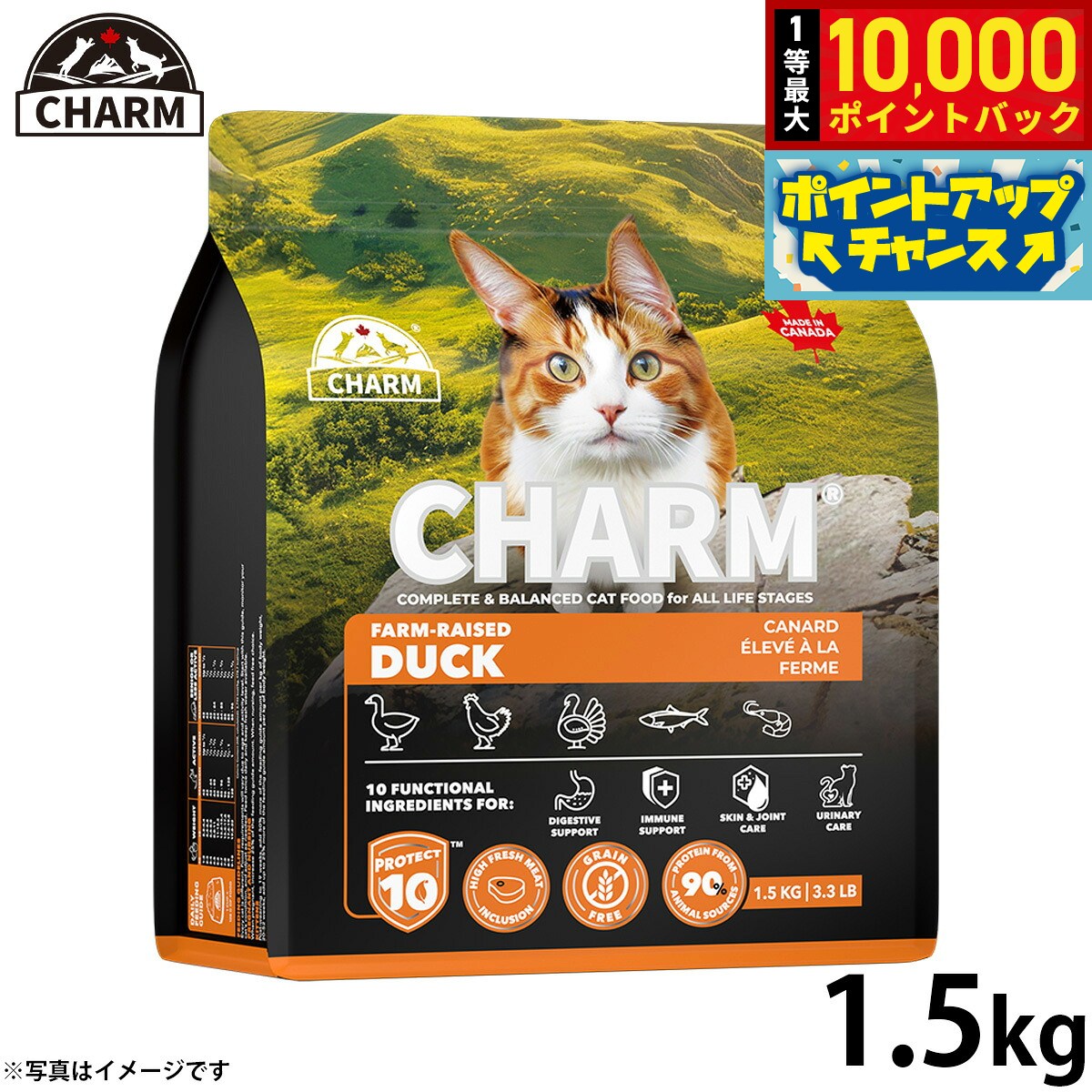 【8/20限定！抽選で最大1万ポイントバック】チャーム CHARM ファームレイズドダック 鴨肉 キャットフード グレインフリー 1.5kg 無添加 穀物フリー 穀物不使用 小麦不使用 グルテンフリー 猫 ナチュラル