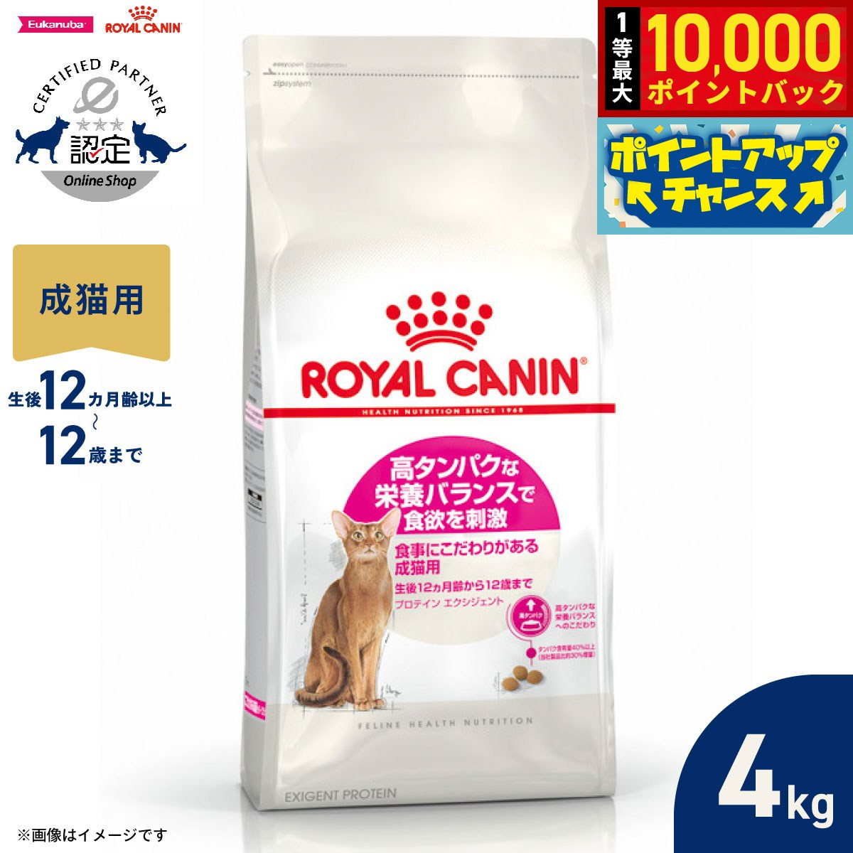 【9/25限定！抽選で最大1万ポイントバック】ロイヤルカナン 猫 キャットフード フィーラインヘルスニュートリション プロテイン エクシジェント 4kg 正規品 高タンパクな栄養バランスにこだわる猫専用フード 成猫用