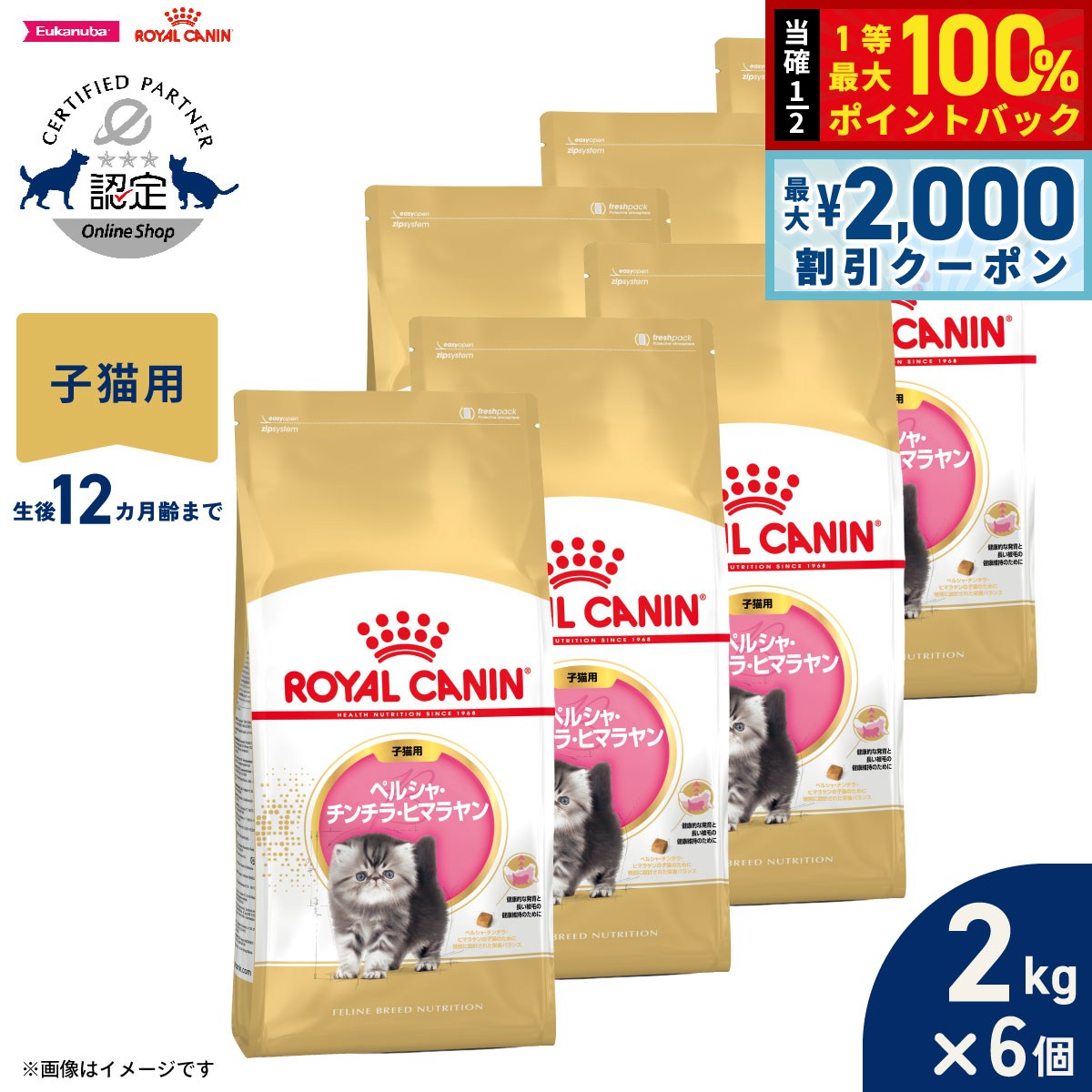 【9/20限定！最大2000円OFFクーポン＆抽選で1万ポイントバック】ロイヤルカナン 猫 キャットフード フィーラインブリードニュートリション ペルシャ チンチラ ヒマラヤン専用フード 子猫用 2kg×6個 正規品