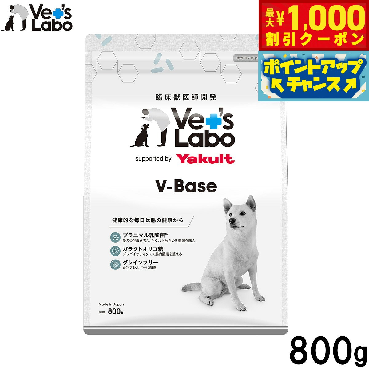 【10/1限定！先着最大1000円OFFクーポン＆抽選で最大1万ポイントバック】ベッツラボ Vet's Labo ブイベース V-Base ドッグフード 800g 国産 グレインフリー 鶏肉 成犬用 犬用 ペット用 ドライフード 全犬種