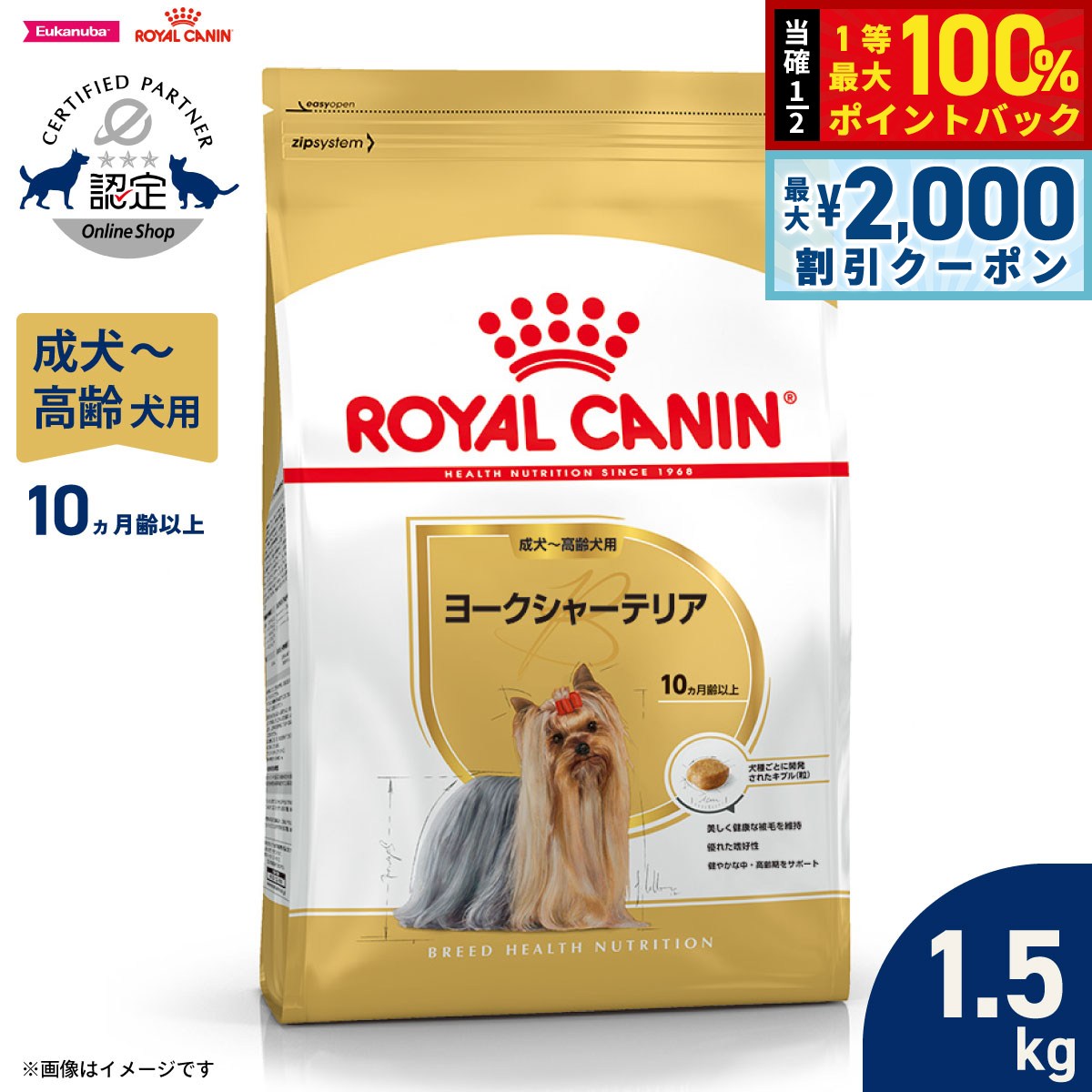 【10/5限定！最大2000円OFFクーポン＆抽選で最大1万ポイントバック】ロイヤルカナン 犬 ドッグフード ブリードヘルスニュートリション ヨークシャーテリア専用フード 成犬〜高齢犬用 1.5kg 正規品