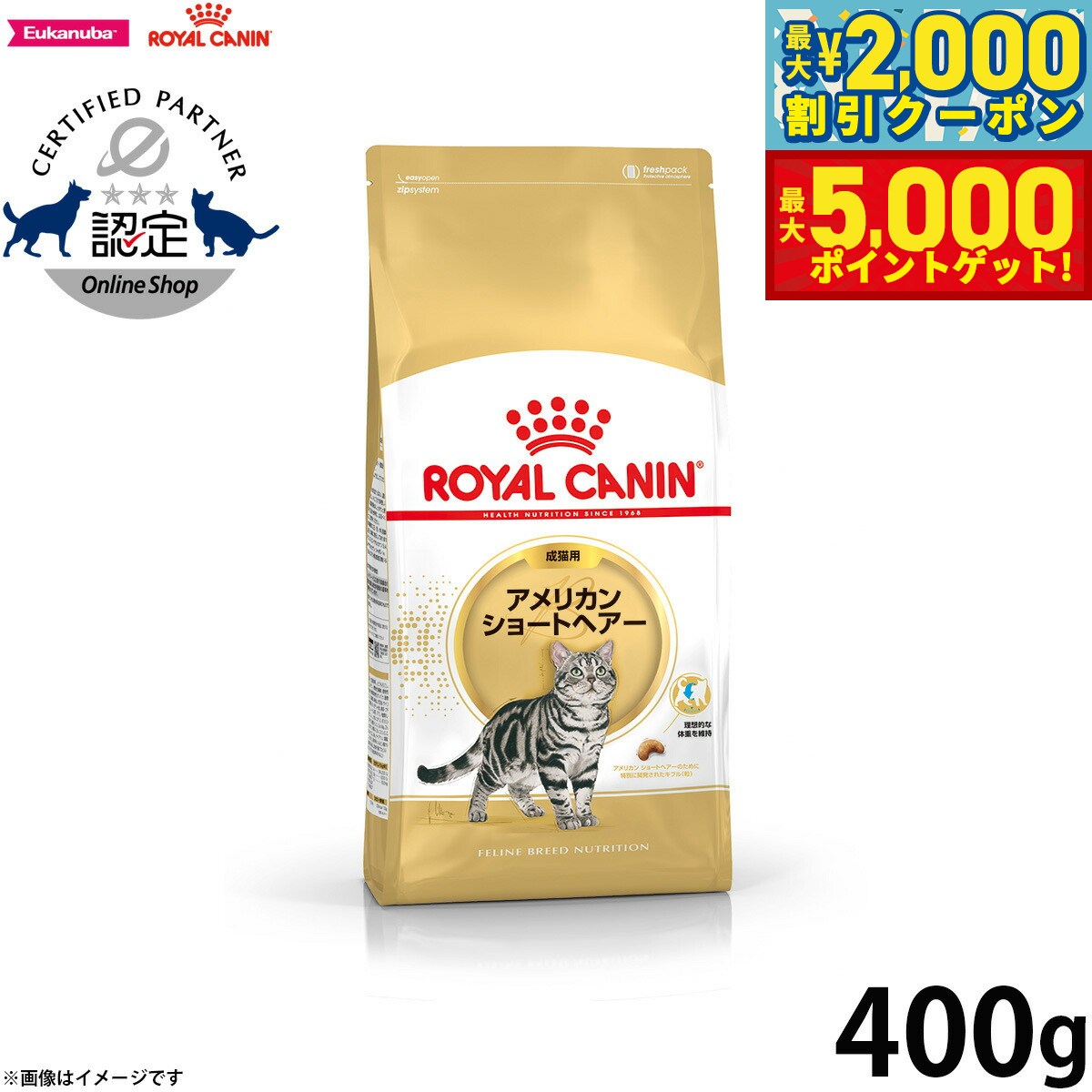 【最大2000円OFFクーポン&ポイントさらに+5倍】ロイヤルカナン キャットフード アメリカンショートヘアー 成猫用 400g 正規品 猫用品/ねこグッズ/ペットグッズ/ペット用品
