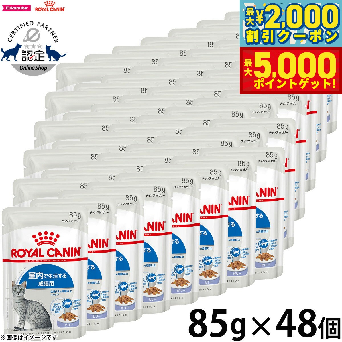 【最大2000円OFFクーポン＆ポイントさらに+5倍】ロイヤルカナン キャットフード フィーライン ヘルス ニュートリション ウェット インドア ゼリー 室内で生活する成猫用 生後12ヵ月齢以上 85g×48袋【送料無料】