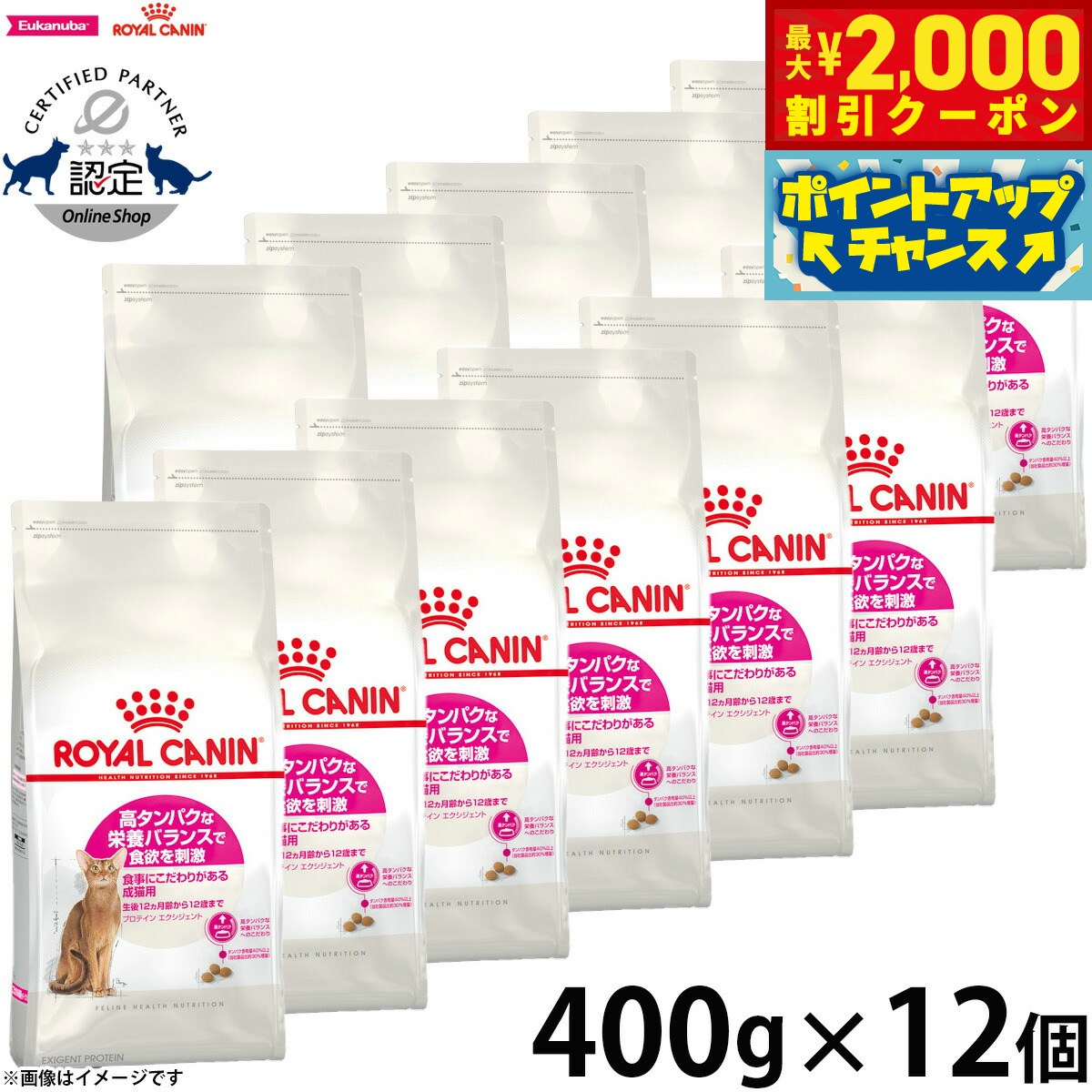 【2000円OFFクーポン！＆店内ポイント最大55倍！11月20日！】ロイヤルカナン 猫 キャットフード フィーラインヘルスニュートリション プロテインエクシジェント 400g×12袋 正規品 高タンパクな栄養バランスにこだわる猫専用フード 成猫用
