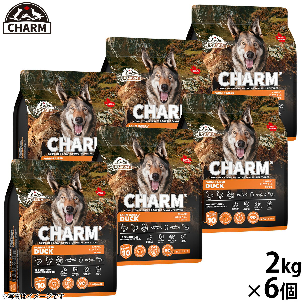 Rakuten - 【店内ポイント最大43倍！6月15日！】チャーム CHARM ファームレイズドダック 鴨肉 ドッグフード グレインフリー 2kg×6個 無添加 穀物フリー 穀物不使用 小麦不使用 グルテンフリー 犬 ナチュラル