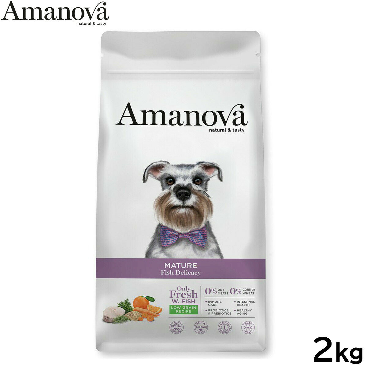 【店内ポイント最大40倍！本日限定！】アマノバ Amanova ドッグフード マチュア フィッシュ デリカシー ドライフード シニア犬用 中粒 2kg 無添加 ミール不使用 koji-10051802 コジコジ パッケージ画像