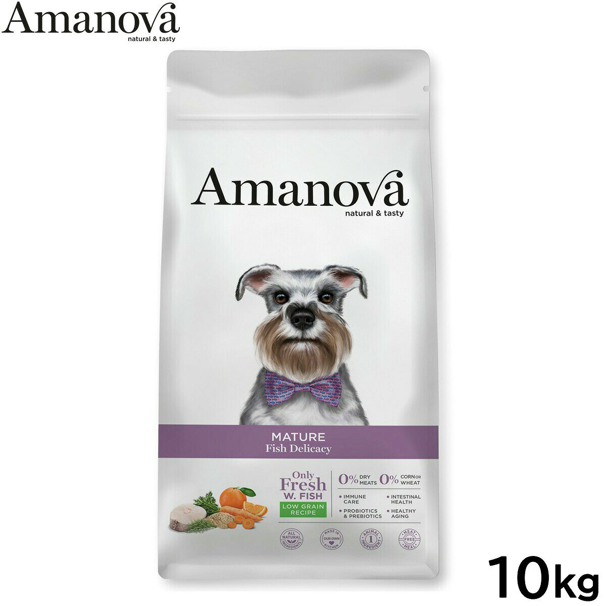 【店内ポイント最大40倍！本日限定！】アマノバ Amanova ドッグフード マチュア フィッシュ デリカシー ドライフード シニア犬用 中粒 10kg 無添加 ミール不使用 koji-10051800 コジコジ パッケージ画像