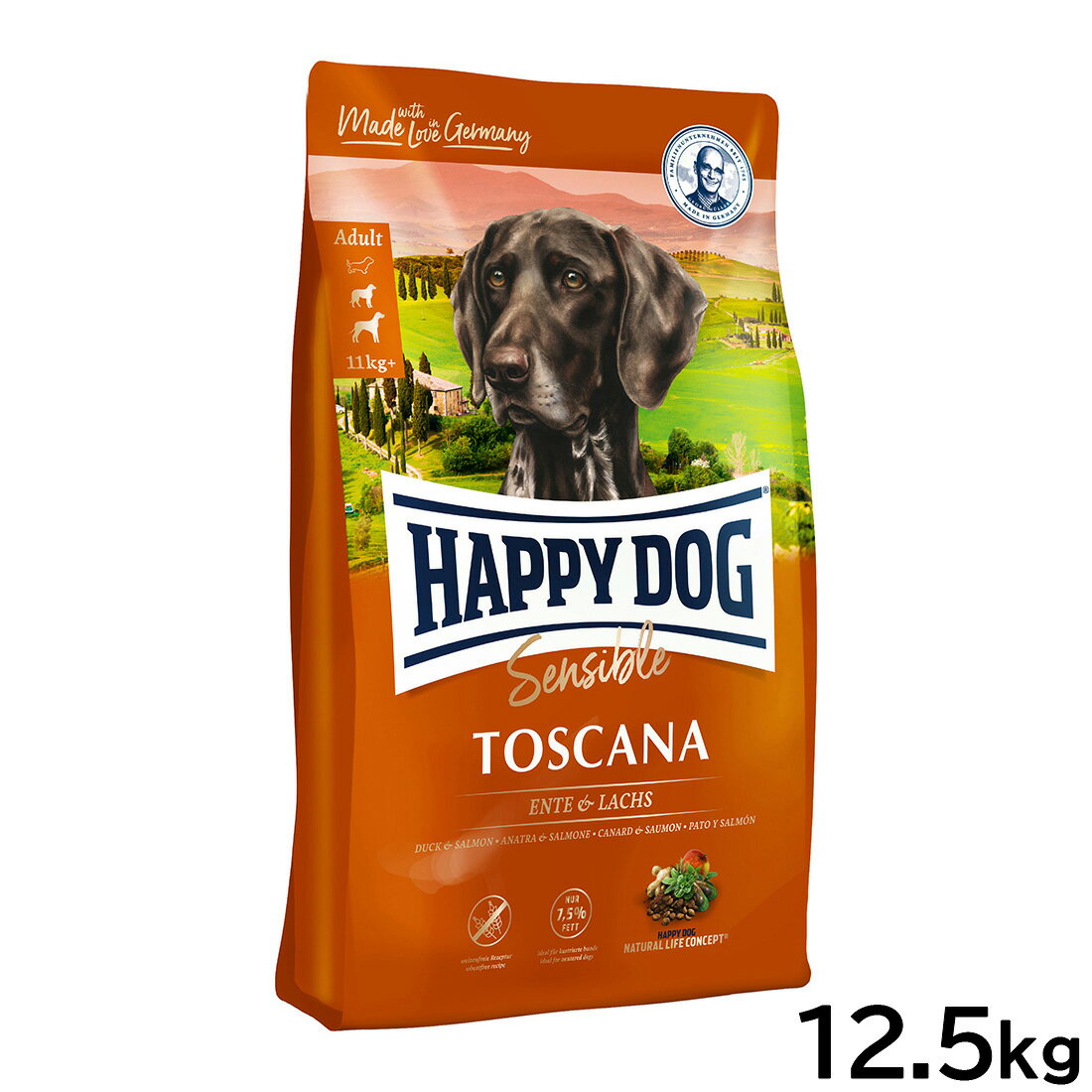 【店内ポイント最大38倍！本日限定！】ハッピードッグ HAPPY DOG ドッグフード センシブル トスカーナ ダック＆サーモン ウェイトケア（成犬～シニア犬用） 12.5kg【送料無料】