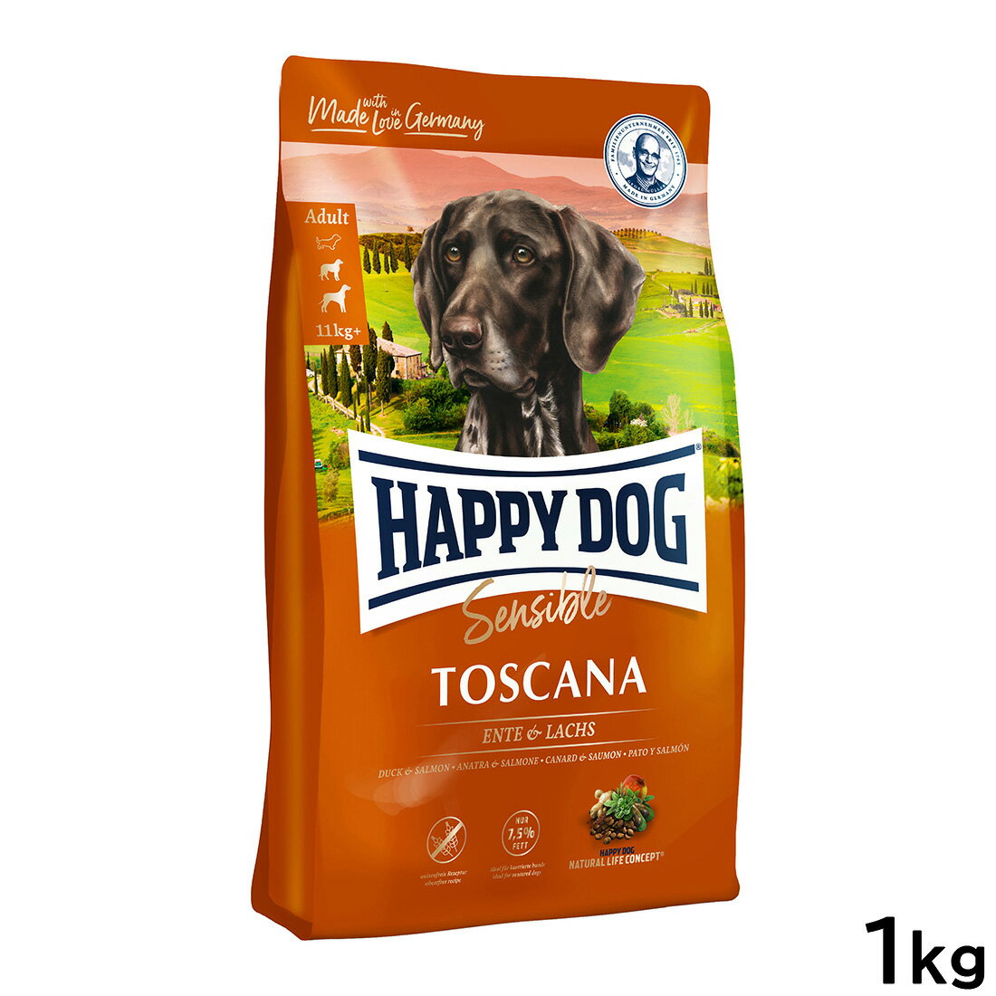 【店内ポイント最大38倍！本日限定！】ハッピードッグ HAPPY DOG ドッグフード センシブル トスカーナ ダック＆サーモン ウェイトケア（成犬～シニア犬用） 1kg