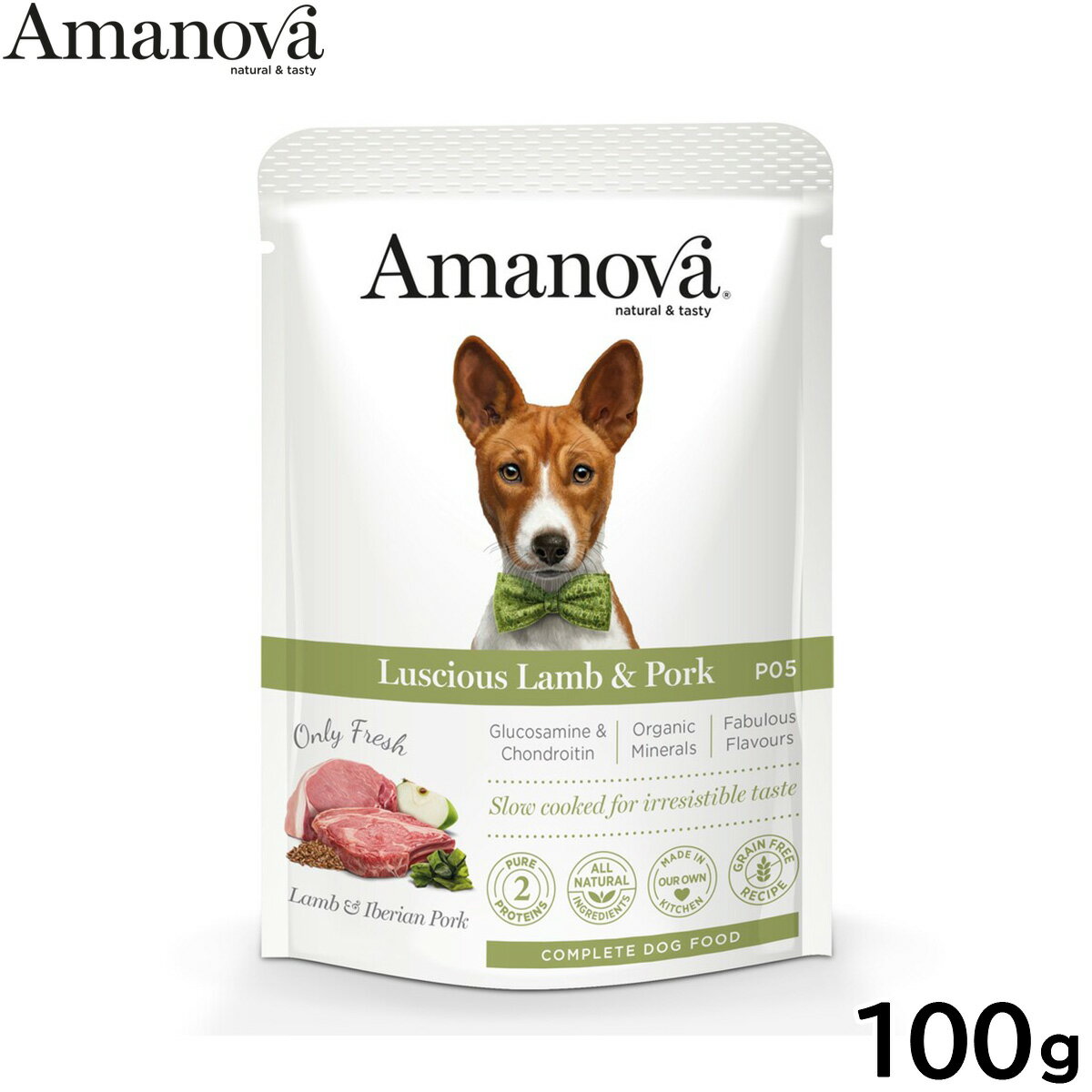 Rakuten - 【店内ポイント最大43倍！本日限定！】アマノバ Amanova ドッグフード パウチ アダルト ラシャス ラム アンド ポーク ウェットフード 成犬用 100g 無添加 ミール不使用