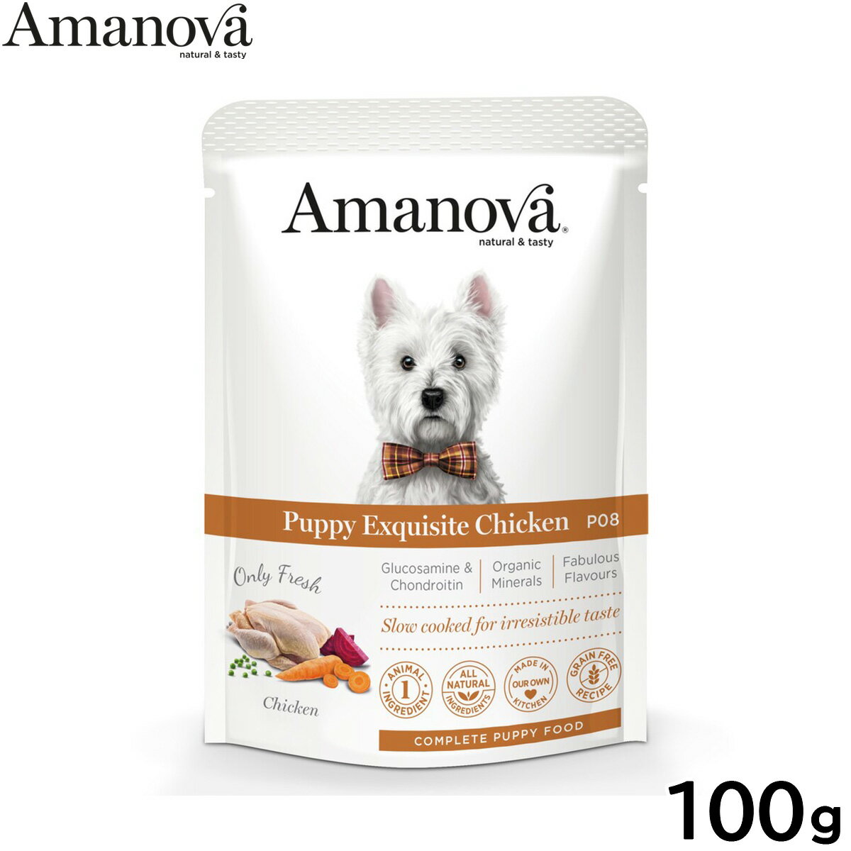 乐天商城 - 【店内ポイント最大43倍！本日限定！】アマノバ Amanova ドッグフード パウチ パピー エクスクイジット チキン ウェットフード 子犬用 100g 無添加 ミール不使用