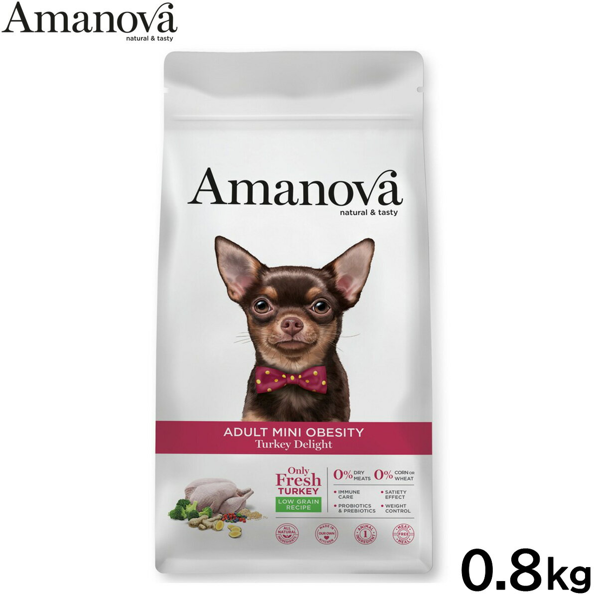 Rakuten - 【店内ポイント最大43倍！6月15日！】アマノバ Amanova ドッグフード アダルト ミニ オウビースィティ ターキー ディライト ドライフード 成犬用 小粒 0.8kg 無添加 ミール不使用