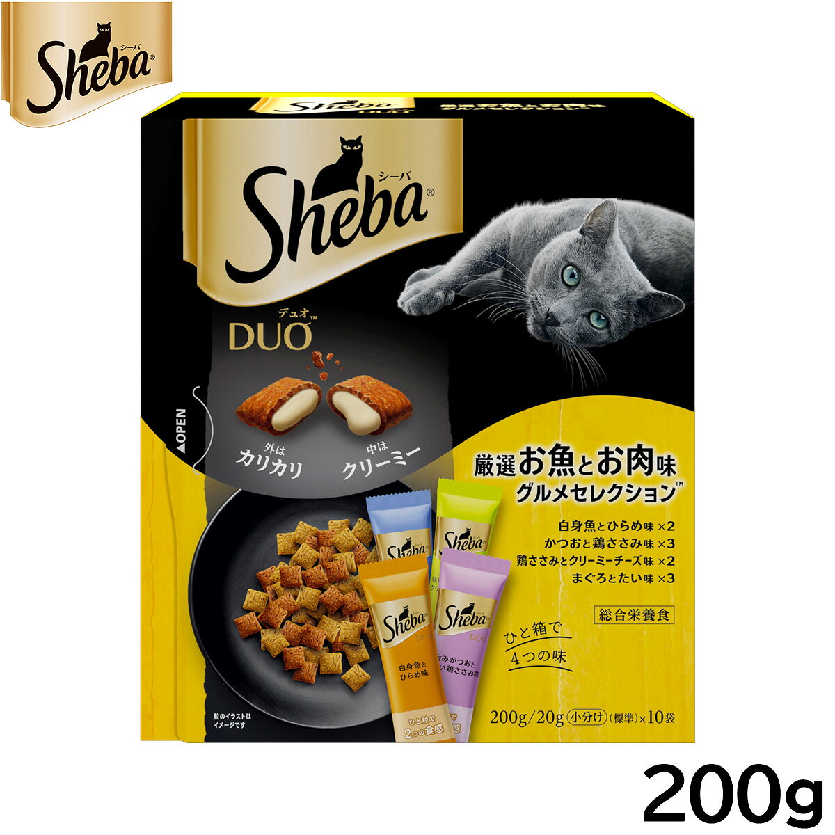 Rakuten - 【店内ポイント最大42倍！本日限定！】シーバ キャットフード 成猫用 デュオ ひと箱で4つの味 厳選お魚とお肉味グルメセレクション 200g ねこ
