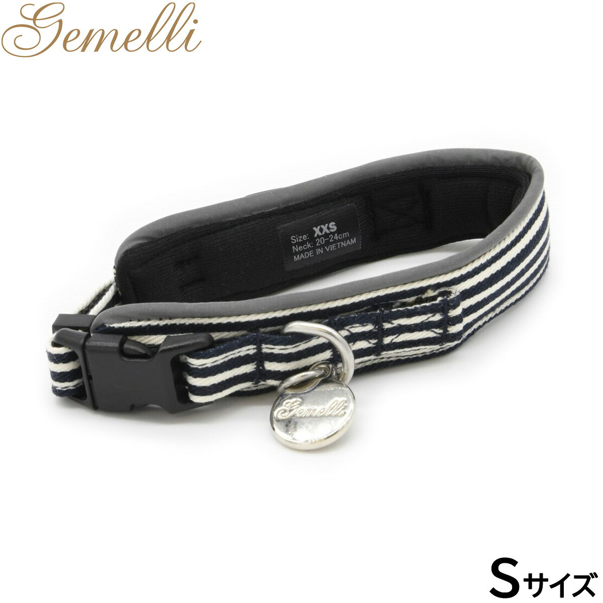 乐天商城 - 【店内ポイント最大45倍！6月18日！】ジェメリ Gemelli 抗菌多機能ストライプカラー S ネイビー 首輪