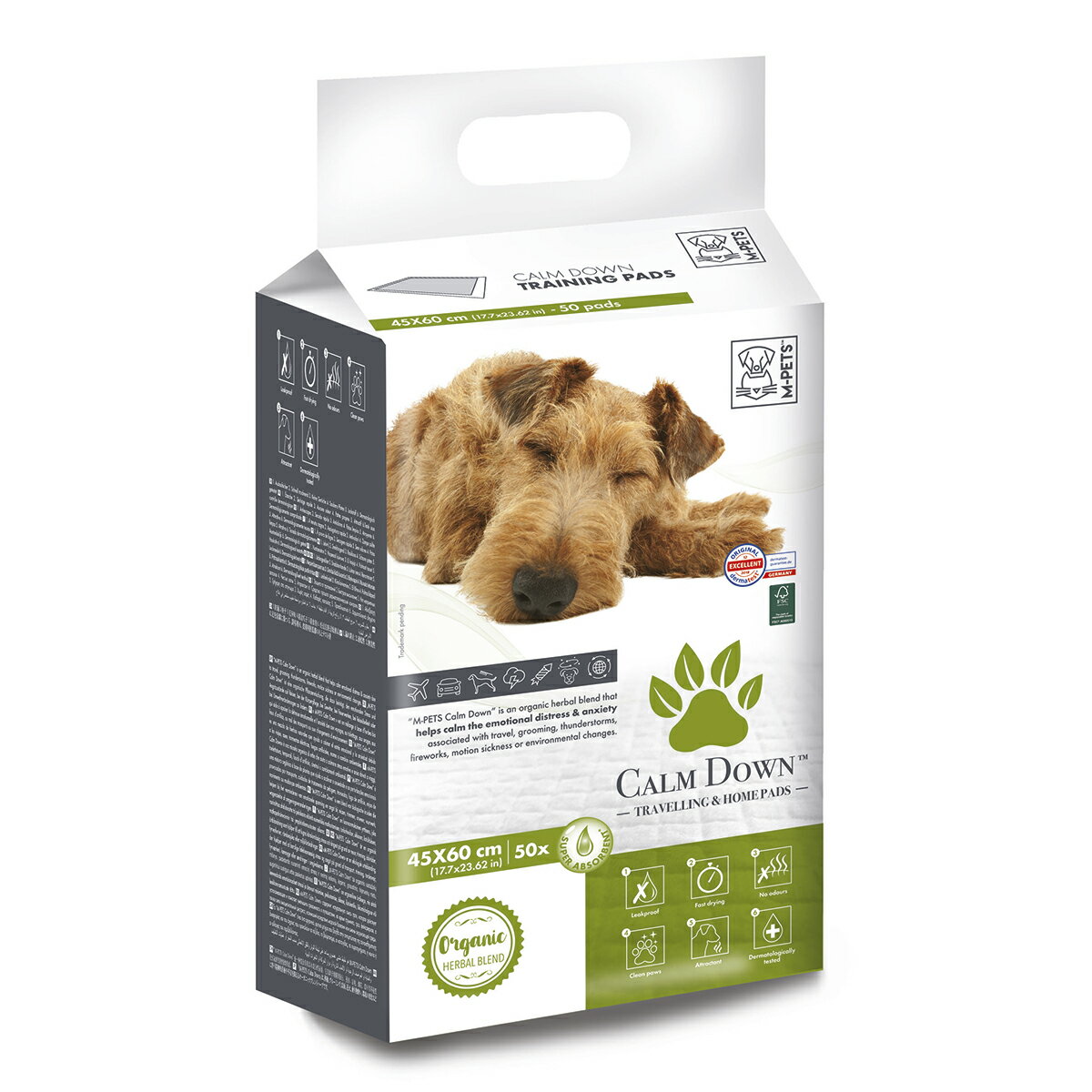 【店内ポイント最大43倍！本日限定！】M-PETS エムペッツ CALM DOWN ペットシーツ ワイド 50枚入り 犬 ペットシート トイレシート おしっこシート 薄型 消臭 使い捨て 多層構造 オーガニックハーブ