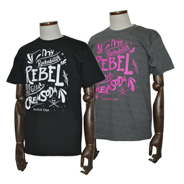 乐天商城 - CREAM SODA CS ロカビリーレベルTシャツ ブラック/チャコールクリームソーダ