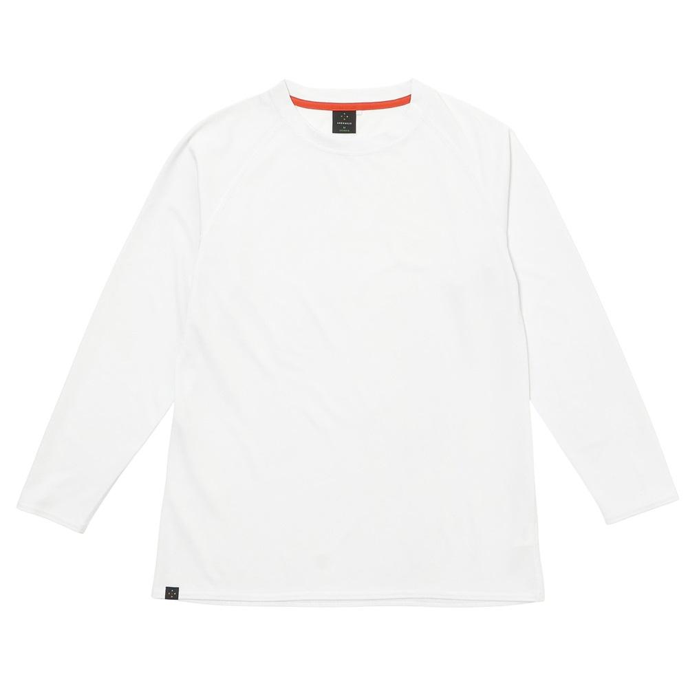 ☆メーカー品番：011109-W01☆カラー：W01（ホワイト）シンプルなロングスリーブTシャツですが、肌の表皮に悪影響を与える紫外線をカットし、肌内部の皮下組織に悪影響を与える近赤外線をカットすることで、シミ、そばかす、シワ、たるみ、日焼けといった肌の老化を軽減するというすごい機能を持っているんです。同時に疲労軽減の効果もあるので真夏のアルプス縦走における体力温存にもつながります。太陽光に含まれる光の割合は、紫外線が6%、近赤外線が42%と全体の約半分を占め、残りは無害な可視光線です。このことからも紫外線と近赤外線から肌を守ることがどれだけ重要か想像できますね。・UPF50+・近赤外線遮蔽率70%以上・シミ、そばかす、シワ、たるみ、日焼け、疲労を軽減・フラットシーマーによる縫製・ラウンドネック・ラグランスリーブ・女性の体形に合う広めの裾巾（腰周り）・前身頃右裾にロゴ織ネーム■最適な使い方とシーズン春夏シーズンの日除けとしてこれ一枚で、またはベースレイヤーに重ねで使用してください。肌をしっかり守るためにはSunproofシリーズのフーディーやグローブを併用することをお勧めします。■素材の特長Sunproofシリーズに使用している素材は肌に悪影響を及ぼす紫外線と近赤外線を吸収カットする効果により肌への負担を軽減します。UVカット・近赤外線カットの日焼け止めクリームは高価な消耗品ですが、Sunproofシリーズのウェアは特殊な無機材料を繊維に練り込んだ素材を使用しているので、繰り返し使用しても機能が衰えず長く着ることができます。■素材：UPF50+ & 近赤外線カットポリエステル、132g/m2■組成：ポリエステル100%■重量：133g■原産国：中国■サイズ寸法(cm)S：身丈65：裄丈70：身巾43：裾巾47M：身丈67：裄丈72：身巾46：裾巾50L：身丈69：裄丈74：身巾49：裾巾53XL：身丈71：裄丈76：身巾52：裾巾56※商品写真は、一部別カラーの画像を使用している場合がございます。お届けする商品は1枚目の画像になります。
