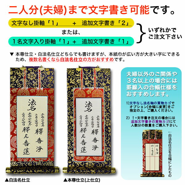 ■法名軸との同時購入時にのみ利用可能■法名軸(寸法：70代/100代)への文字書き(表) 1人分・裏書きは別途要文字レイアウト変更可能・備考欄に要記入【納期目安：通常8~10営業日発送】