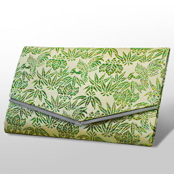 【在庫限り】マチ付き数珠袋 約15×9cm オーロラ織 桐笹 緑色 女性用 数珠袋 数珠入れ グリーン【納期目..