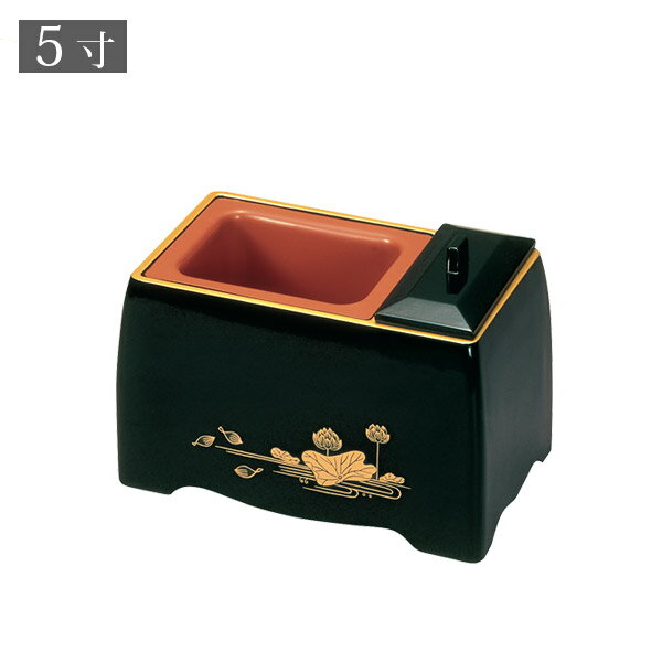 5寸香炉 黒(フチ金) 蓮【納期目安：通常2～4営業日発送】