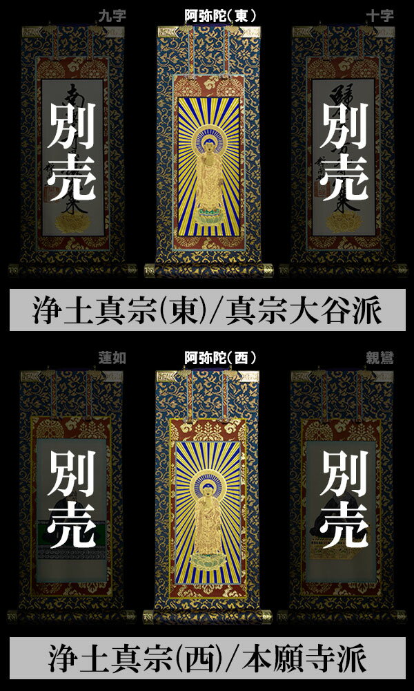 【京表装】【本尊一幅】仏壇用掛軸 錆金 20代七宗派：[真宗大谷派(東)/浄土真宗本願寺派(西)/浄土宗/真言宗/禅宗/臨済宗/日蓮宗]【納期目安：通常約1ヶ月半後発送】