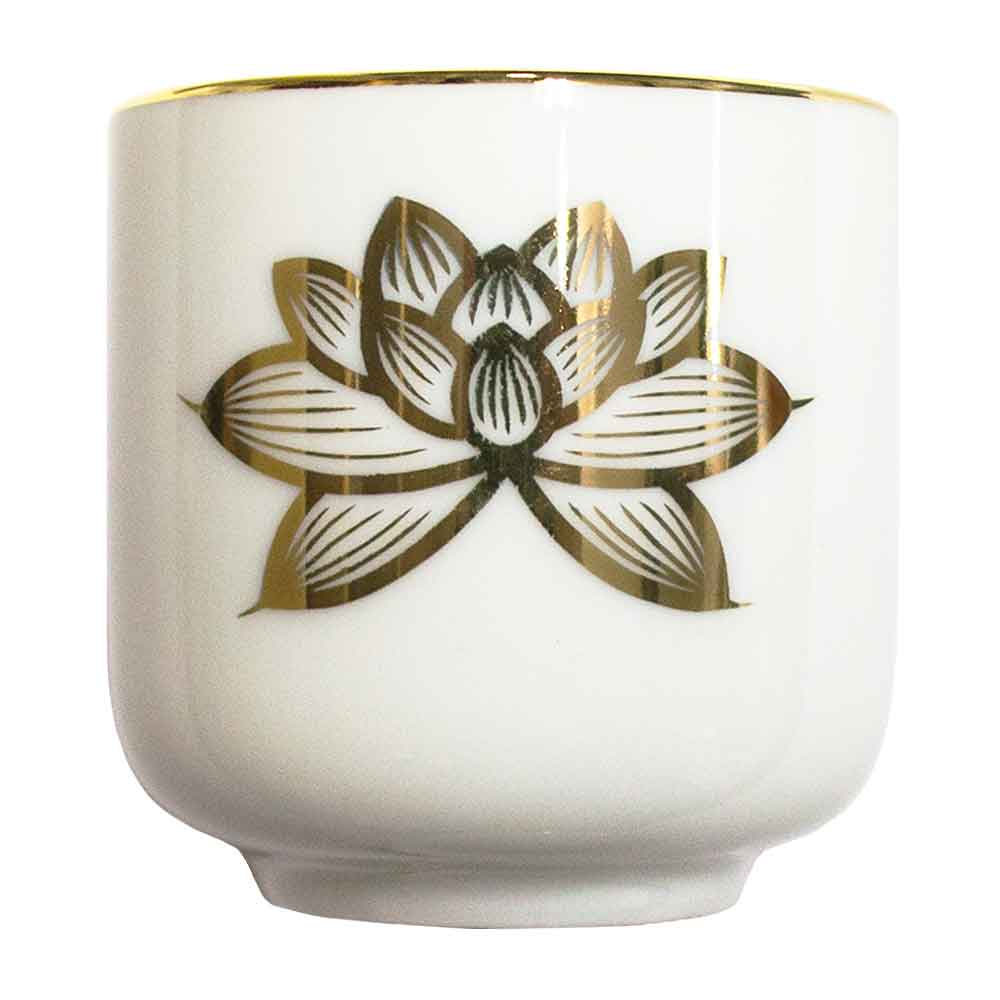 【茶湯器/湯のみ/ゆのみ】仏壇用 湯呑み 金ハス(白地に金の蓮) 1.6寸計測サイズ：φ5×高さ5cm ※糸尻(高台)φ2.9cm【納期目安：営業日の正午受付で当日出荷】