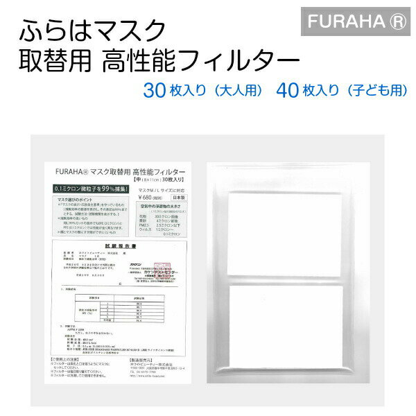 マスクフィルター (30枚入り・40枚入り） FURAHA ふらは マスク フィルター 飛沫防止 ウィルス対策　PM2.5対策マスク 0.1ミクロン捕集 高機能マスクフィルター ホワイトビューティー