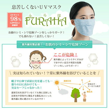 息苦しくないUVマスク ふらは マスク Furaha UVカット 紫外線対策マスク 立体マスク 布マスク 顔 洗えるマスク 飛沫防止 耳ひも調節可能 通気性あり 紫外線対策グッズ 日本製 PEF VEF UPF50+ 暑さ対策 冷房対策 【送料無料】