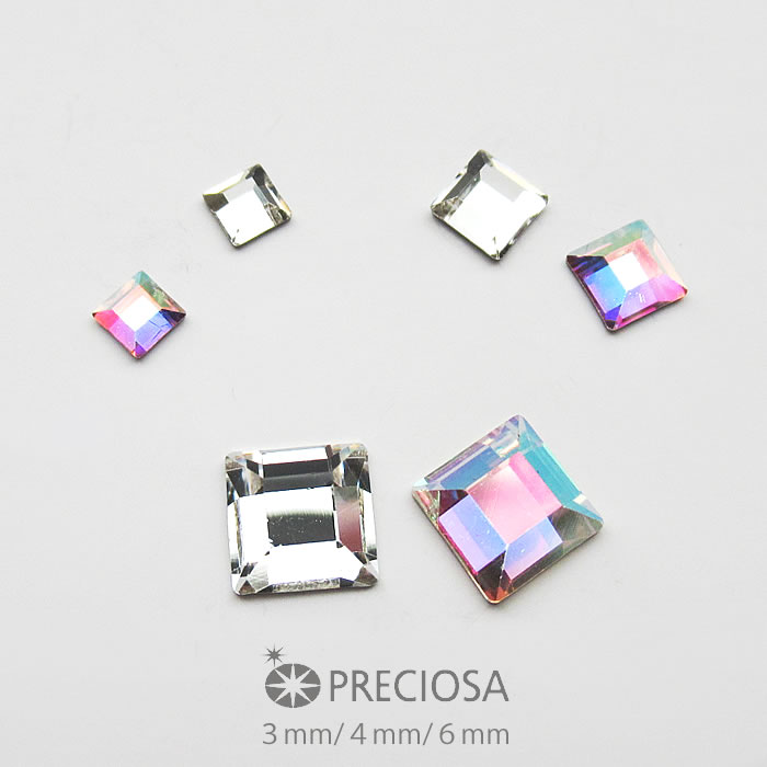 楽天チャーミーマーケットスクエア ストーン プレシオサ PRECIOSA 6mm 4mm 3mm クリスタル / クリスタルAB ハンドメイド ネイル パーツ 正方形 アクセサリー ガラスパーツ レジン デコパーツ