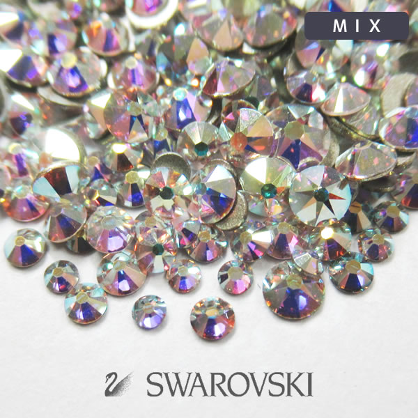 スワロフスキー ネイル パーツ ラインストーン クリスタルオーロラMIX 100粒 ネイルパーツ ss5/ss7/ss9/ss12/ss16サイズがランダムに入っています お試し ストーン スワロ デコパーツ