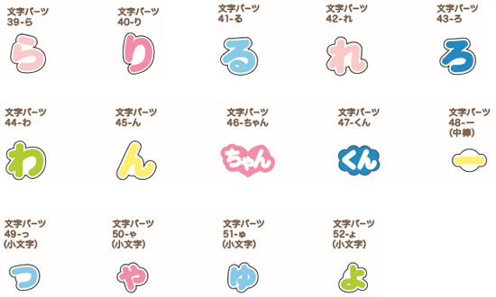ぷちてる【ら～ん モチーフ等】文字パーツ ひらがな ハンドメイド パーツ オリジナルアクセサリー ら行・わ行・濁音・半濁音・小文字・ハート・星・スイーツ 推しメンキーホルダー 推し ネーム キーホルダー