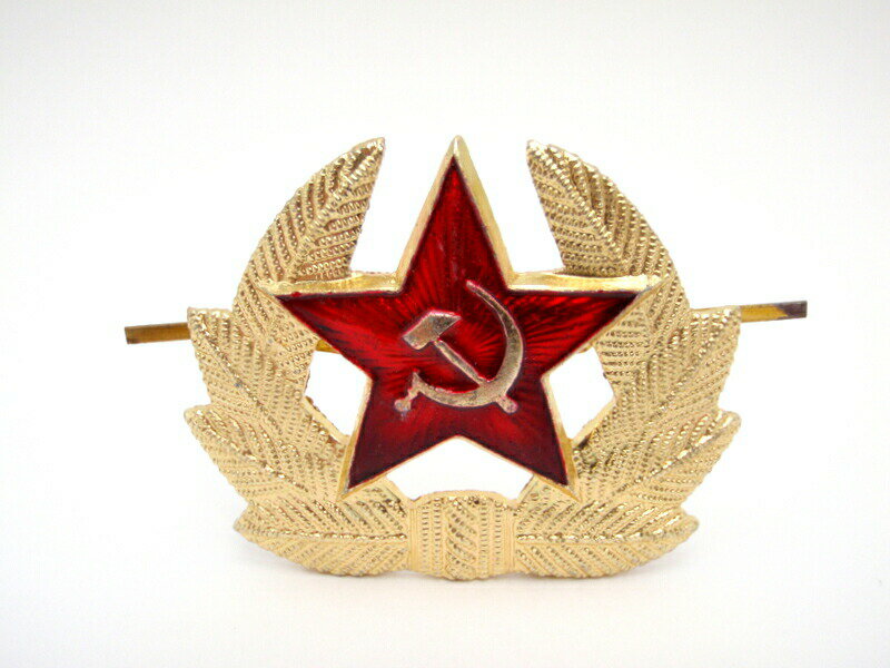 ソビエト軍 ロシア 実物 ウシャンカ用 レッドスター バッジ T2-2-3 909450