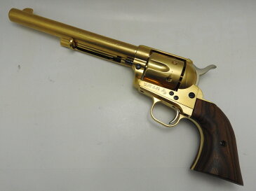 【中古】マルシン MARUSHIN モデルガン SAA45 キャバルリー 7-1/2インチ 発火式 リボルバー 木製グリップ カートリッジ6発付 SMG 22Kメッキ 美品 (marushinsaa45cava)