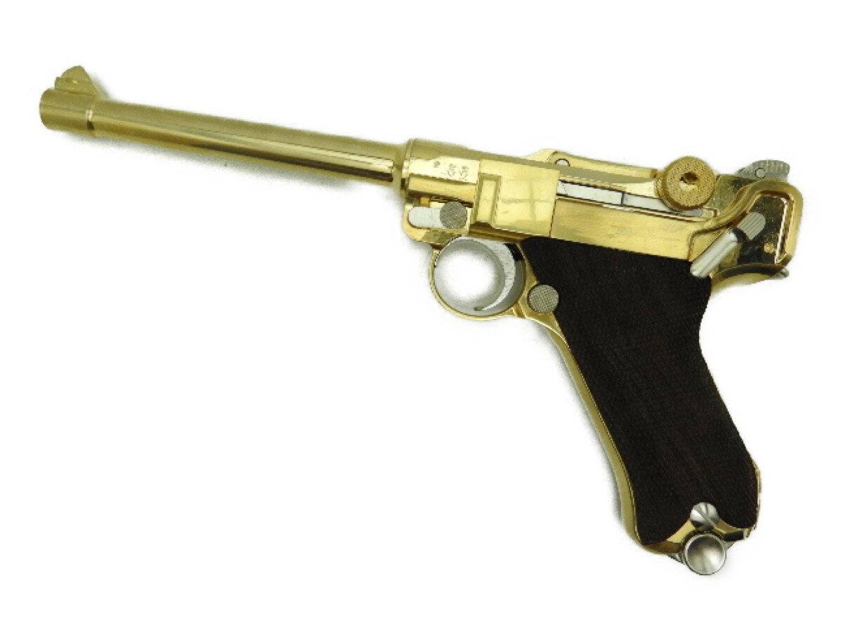 PRODUCT SPEC.★商品説明・マルシン LUGER P-08 6インチ マリーネ チェッカー木製グリップです。・圧倒的重量感＆存在感、特徴的なトグルアクション機構の金属製P-08を再生産。・美しく輝く、純金（24k）メッキ仕上げ「STGA認定」金属製モデルガンです。・軍用9mm弾ならではのシンプルなリム刻印を再現、リアルなカッパーヘッドダミーカートが5発付属します。・モデルガンですので、BB弾等の発射は出来ません。【商品仕様】 装弾数　：　8発（ダミーカート仕様） 全長　：　約269 mm 重量　：　約892 g 付属品　：　カート5発、テイクダウンツール当商品は6mmBB弾を発射するエアソフトガンではありません。 銃口にはインサートが組み込まれており、改造はできません。 アクションを楽しむだけのモデルガンです。 よって、購入年齢制限はございませんが、 銃の知識のある12歳以上の方がご使用ください。[2423m02]同じブランドの商品を探す同じカテゴリの商品を探すT3-1KOKKADO